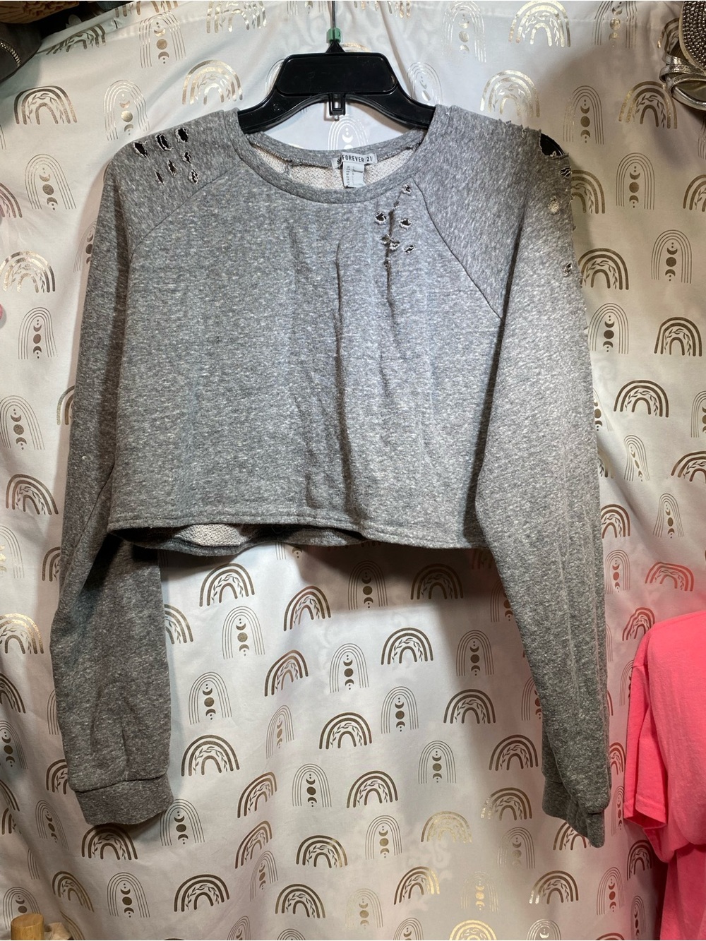 Forever 21 Gray Cropped Distressed Sweatshirt